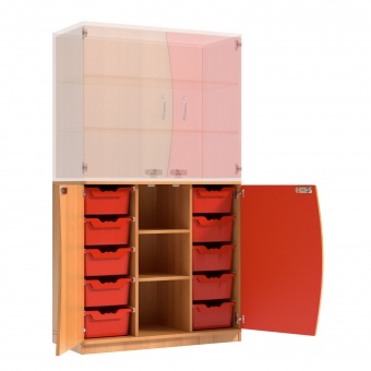 Wellentüren-Unterschrank, 99 cm hoch, 105x50 cm (B/T), Tür rechts rot, 